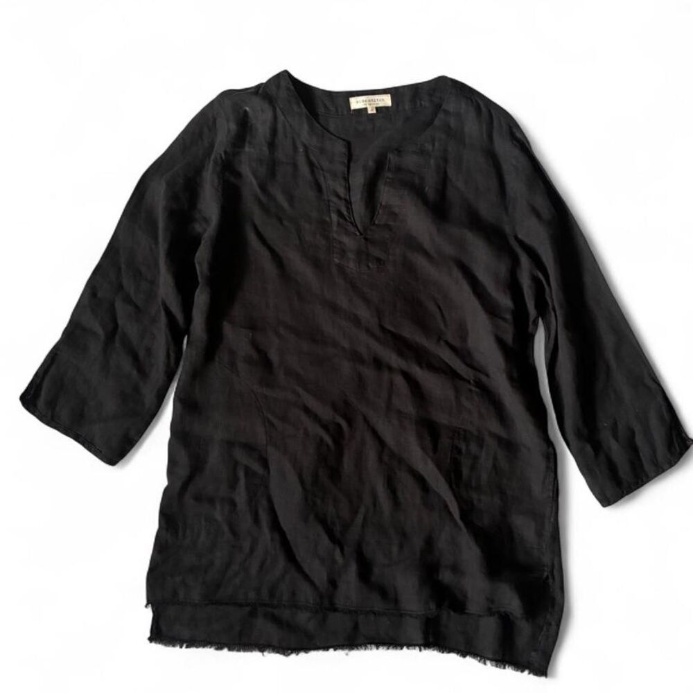 Side Stitch Minimalist Chic Black Linen Tunic